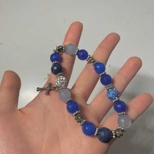 Blue Beaded Cross Bracelet